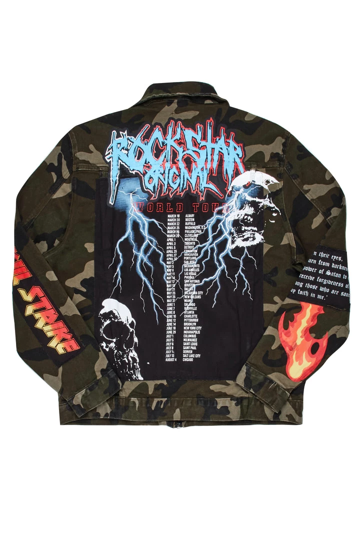 MENS DENIM JACKETS RIDGE PRINTED JACKET- GREEN 4 MENS DENIM JACKETS RIDGE PRINTED JACKET- GREEN