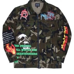 MENS DENIM JACKETS RIDGE PRINTED JACKET- GREEN