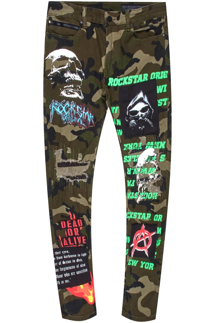 MENS JEANS Denim RIDGE PRINTED JEAN- GREEN 1 MENS JEANS Denim RIDGE PRINTED JEAN- GREEN