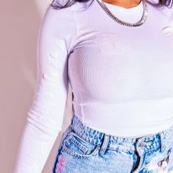 WOMENS TEES BANKROLL RIBBED LONG SLEEVE TEE-WHITE Best Seller