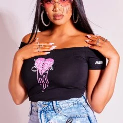 WOMENS TOPS JODIE OFF THE SHOULDER BODYSUIT-BLACK 8 WOMENS TOPS JODIE OFF THE SHOULDER BODYSUIT-BLACK