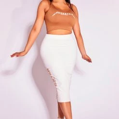 WOMENS SKIRTS Best Seller ROSCO RIBBED MIDI SKIRT-CREAM