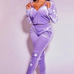 WOMENS TRACK SETS JEWEL VELOUR TRACKSET-LAVENDER