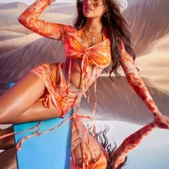 WOMENS DRESSES FESTI MATCHING SKIRT SET-ORANGE