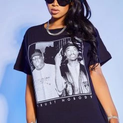 WOMENS TEES Best Seller TRUST NOBODY OVERSIZED TEE-BLACK