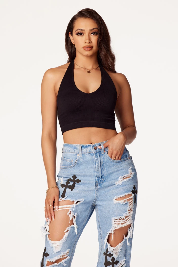 WOMENS TOPS Best Seller IZZIE RIBBED HALTER NECK TANK-BLACK 1 WOMENS TOPS Best Seller IZZIE RIBBED HALTER NECK TANK-BLACK