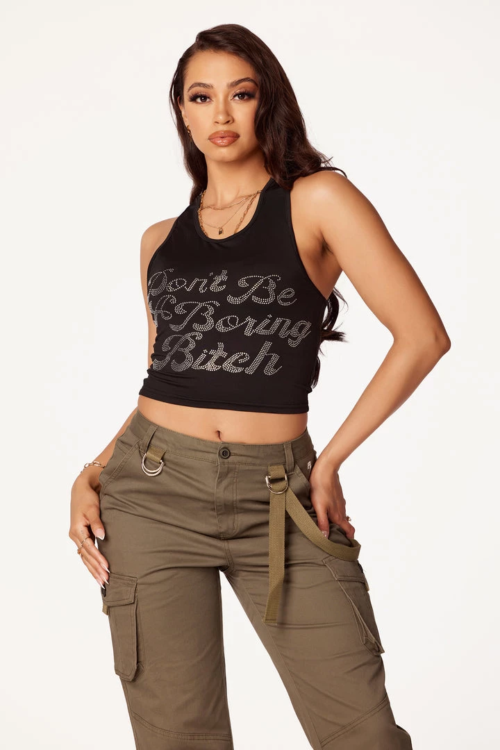 WOMENS TOPS Best Seller DON't BE BORING TANK-BLACK 1 WOMENS TOPS Best Seller DON't BE BORING TANK-BLACK