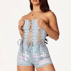 WOMENS ROMPERS & JUMPSUITS Hana Light Wash Denim Romper