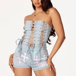 WOMENS ROMPERS & JUMPSUITS Hana Light Wash Denim Romper