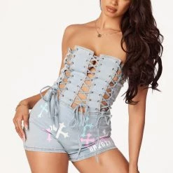 WOMENS ROMPERS & JUMPSUITS Hana Light Wash Denim Romper