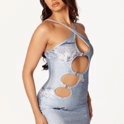 WOMENS DRESSES Best Seller Laura Denim Blue Cut Out Midi Dress