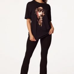 WOMENS TEES Best Seller Tupac 4Ever Black Oversized Tee