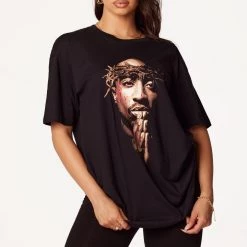 WOMENS TEES Best Seller Tupac 4Ever Black Oversized Tee