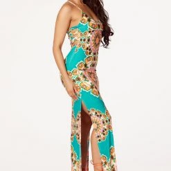 WOMENS DRESSES Best Seller Alessia Teal Printed Maxi Dress
