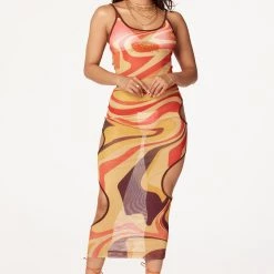 WOMENS DRESSES Ophelia Orange/Multi Printed Maxi Dress Best Seller