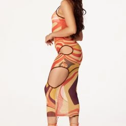 WOMENS DRESSES Ophelia Orange/Multi Printed Maxi Dress Best Seller