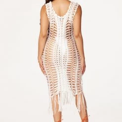 WOMENS DRESSES Everlee White Crochet Knit Midi Dress Best Seller