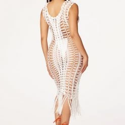 WOMENS DRESSES Everlee White Crochet Knit Midi Dress Best Seller