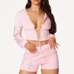 WOMENS SHORT SETS Sydney Pink Lace Up Short Set