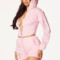 WOMENS SHORT SETS Sydney Pink Lace Up Short Set