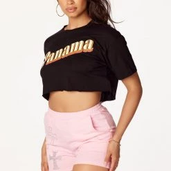 WOMENS TEES Panama Black Crop Tee 10 WOMENS TEES Panama Black Crop Tee