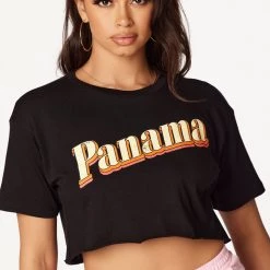 WOMENS TEES Panama Black Crop Tee
