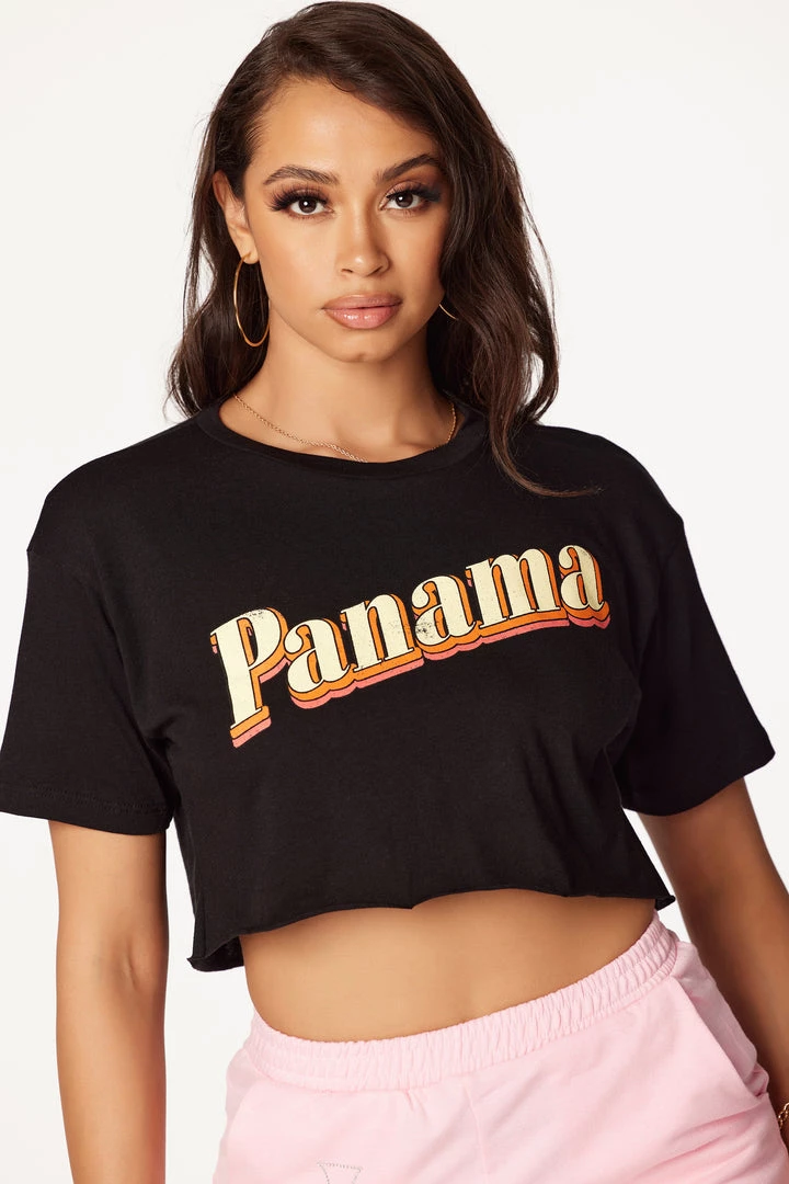 WOMENS TEES Panama Black Crop Tee 1 WOMENS TEES Panama Black Crop Tee