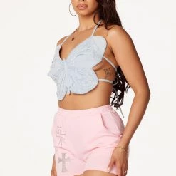 WOMENS TOPS BUTTERFLY DENIM HALTER NECK TANK-LIGHT WASH 13 WOMENS TOPS BUTTERFLY DENIM HALTER NECK TANK-LIGHT WASH