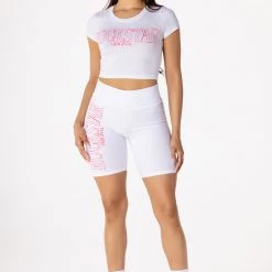 WOMENS ACTIVE SHORT SETS BASIC MACY BIKE SHORT SET-WHITE