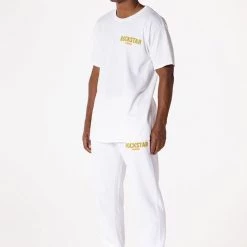 MENS TRACK SETS CASEY T-SHIRT/PANT SET-WHITE