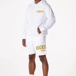 MENS SHORT SETS Track Sets CASEY HOODIE/SHORT FLEECE SET-WHITE