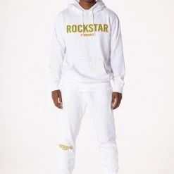 MENS TRACK SETS CASEY HOODIE FLEECE SET-WHITE