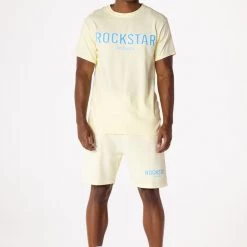 MENS SHORT SETS CASEY T-SHIRT SHORT SET-PALE YELLOW