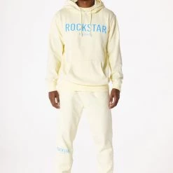 MENS TRACK SETS CASEY HOODIE FLEECE SET-PALE YELLOW