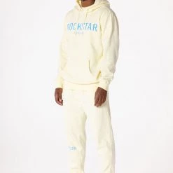 MENS TRACK SETS CASEY HOODIE FLEECE SET-PALE YELLOW