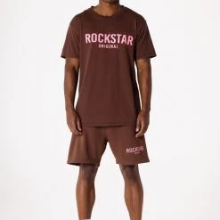 MENS SHORT SETS Track Sets CASEY T-SHIRT SHORT SET-BROWN