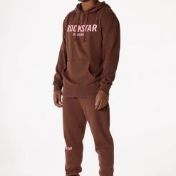 MENS TRACK SETS CASEY HOODIE FLEECE SET-BROWN