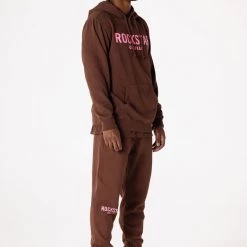 MENS TRACK SETS CASEY HOODIE FLEECE SET-BROWN