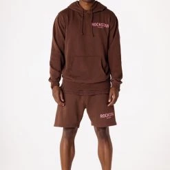 MENS SHORT SETS CASEY HOODIE/SHORT FLEECE SET-BROWN