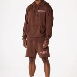 MENS SHORT SETS CASEY HOODIE/SHORT FLEECE SET-BROWN