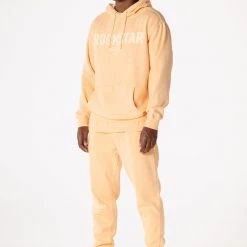 MENS TRACK SETS CASEY HOODIE FLEECE SET-PEACH
