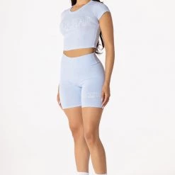 WOMENS ACTIVE SHORT SETS BASIC CHLOE BIKE SHORT SET-BABY BLUE
