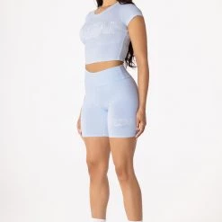 WOMENS ACTIVE SHORT SETS BASIC CHLOE BIKE SHORT SET-BABY BLUE 6 WOMENS ACTIVE SHORT SETS BASIC CHLOE BIKE SHORT SET-BABY BLUE