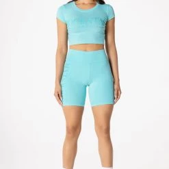 WOMENS ACTIVE SHORT SETS BASIC ALAYNA BIKE SHORT SET-AQUA
