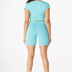 WOMENS ACTIVE SHORT SETS BASIC ALAYNA BIKE SHORT SET-AQUA