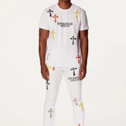 MENS TRACK SETS BERLIN T-SHIRT STACKED FLARE TRACKSET-WHITE