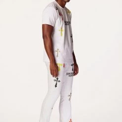 MENS TRACK SETS BERLIN T-SHIRT STACKED FLARE TRACKSET-WHITE