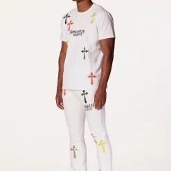 MENS TRACK SETS BERLIN T-SHIRT STACKED FLARE TRACKSET-WHITE