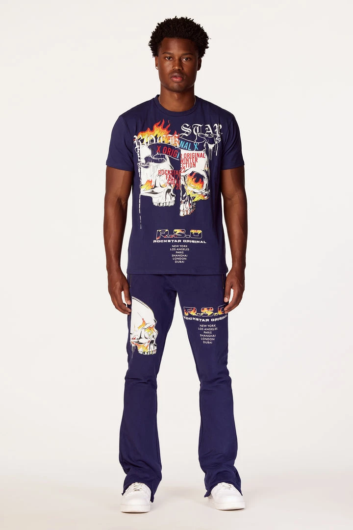 MENS TRACK SETS CHASE T-SHIRT STACKED FLARE TRACKSET-NAVY 2 MENS TRACK SETS CHASE T-SHIRT STACKED FLARE TRACKSET-NAVY