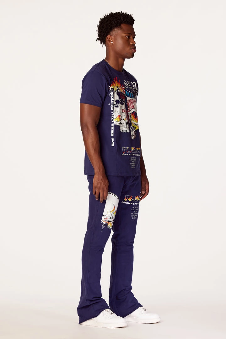 MENS TRACK SETS CHASE T-SHIRT STACKED FLARE TRACKSET-NAVY 3 MENS TRACK SETS CHASE T-SHIRT STACKED FLARE TRACKSET-NAVY